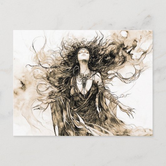 Viking Deity Sketch Drawing of Norse Goddess Hel Postkarte (Vorderseite)