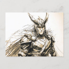 Viking Deity Sketch Pen Drawing of Norse God Loki Postkarte