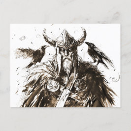 Viking Deity Sketch Pen Drawing of Norse God Odin Postkarte