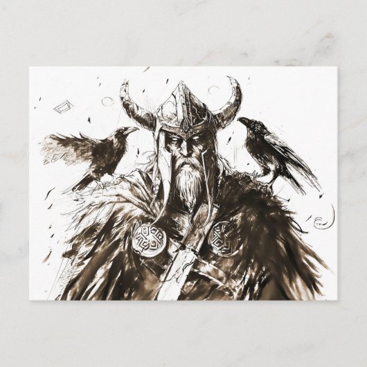 Viking Deity Sketch Pen Drawing of Norse God Odin Postkarte (Vorderseite)