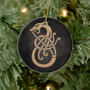 Viking Dragon Knot - Alte Nord-Symbol auf schwarz Keramik Ornament