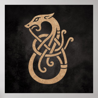 Viking Dragon Knot - Alte Nord-Symbol auf schwarz Poster