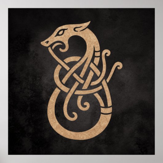 Viking Dragon Knot - Alte Nord-Symbol auf schwarz Poster (Vorne)