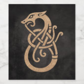 Viking Dragon Knot - Alte Nord-Symbol auf schwarz Weinetikett (Einzelnes Label)