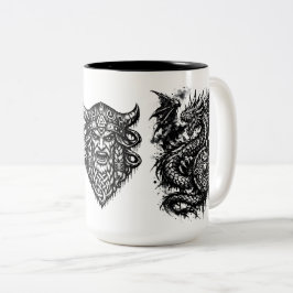 Viking, Dragon & Shield Maiden – Nordic Mythic Ink Zweifarbige Tasse