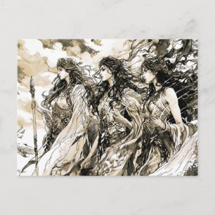 Viking Drawing of a Norse God three norns Postkarte