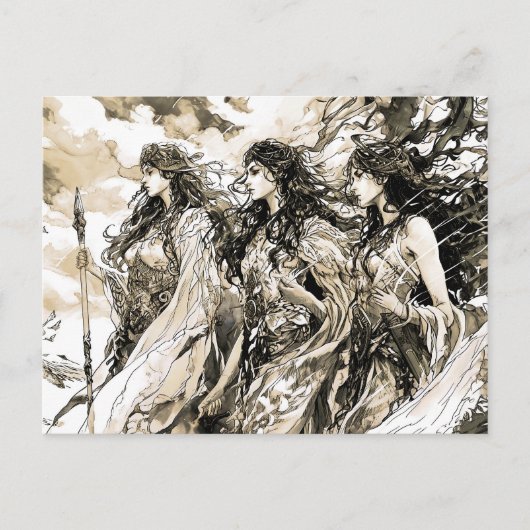 Viking Drawing of a Norse God three norns Postkarte (Vorderseite)