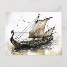 Viking Drawing of a Norse Viking ship Postkarte