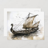 Viking Drawing of a Norse Viking ship Postkarte (Vorne/Hinten)