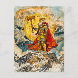 Viking God Thor on Mountain Wasserfarbe wie Ancien Feiertagspostkarte