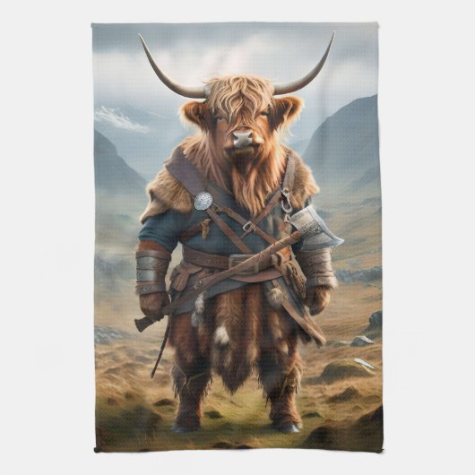 Viking Highland Cow, Geschirrtuch (Vertikal)