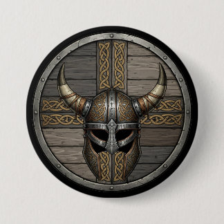 Viking Horned Helmet Shield Button