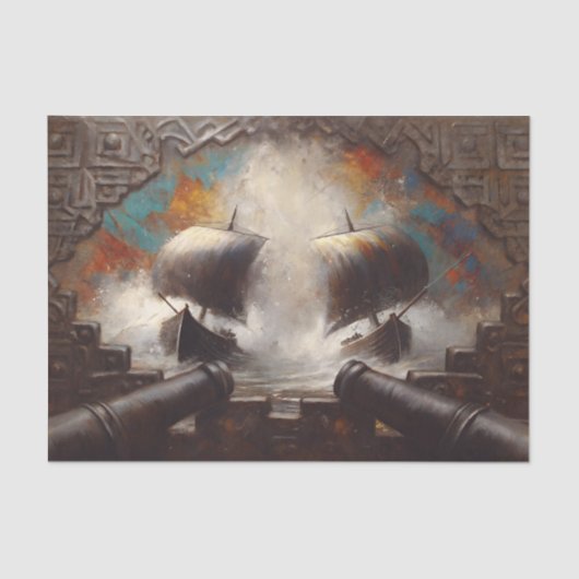 Viking Longship Battle Decoupage Seidenpapier (Vorderseite)