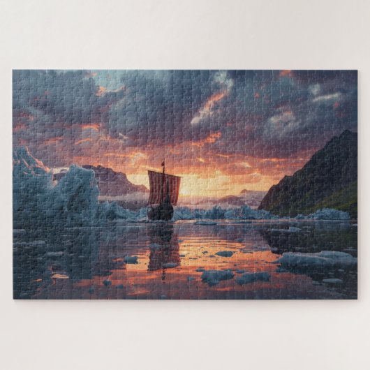 Viking Longship Icy Fjord Jigsaw Puzzle (Horizontal)
