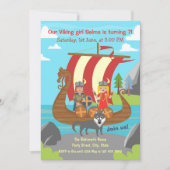 Viking Mädchen und Junge auf dem Schiff Geburtstag Einladung (Vorderseite)