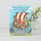 Viking Mädchen und Junge auf dem Schiff Geburtstag Einladung (Stehend Vorderseite)