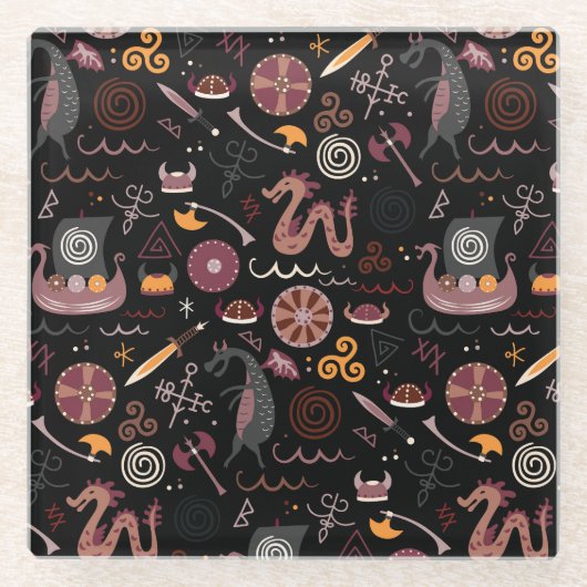 Viking: Nahtlos, grafisches Design. Glasuntersetzer (Vorderseite)