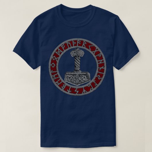 Viking Norse Mythology Thors Mjolnir Vegvisir Rune T-Shirt (Design vorne)