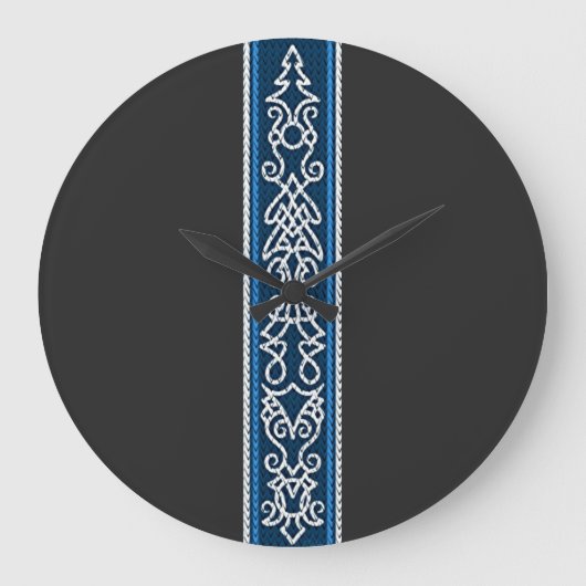 Viking Pattern Blue Große Wanduhr (Vorderseite)