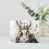 Viking Pen Drawing of a Norse Goddess Freyja Postkarte (Stehend Vorderseite)