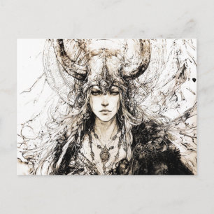 Viking Pen Drawing of a Norse Goddess Freyja Postkarte