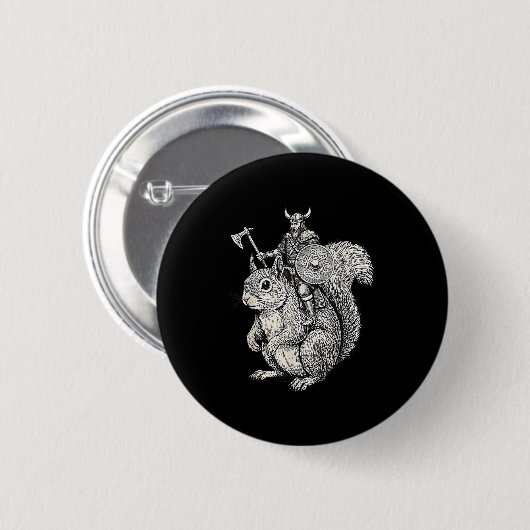 Viking Riding Squirrel Funny Warrior Art Button (Vorne & Hinten)