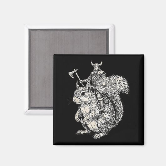 Viking Riding Squirrel Funny Warrior Art Magnet (Vorderseite/Rückseite)