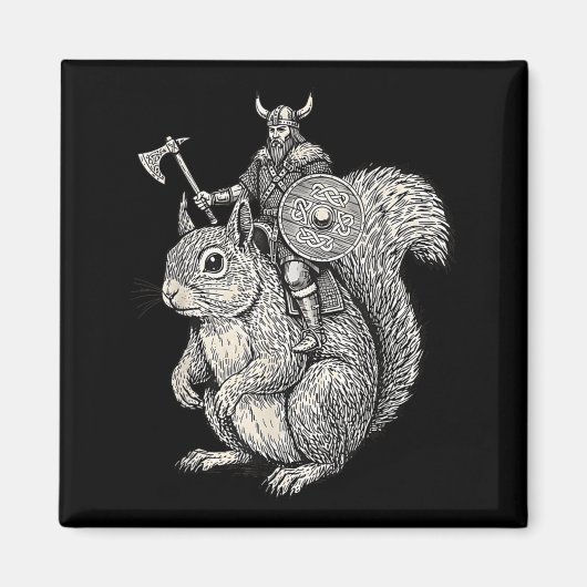 Viking Riding Squirrel Funny Warrior Art  Magnet (Vorne)