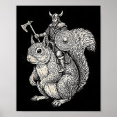 Viking Riding Squirrel Funny Warrior Art Poster (Vorne)