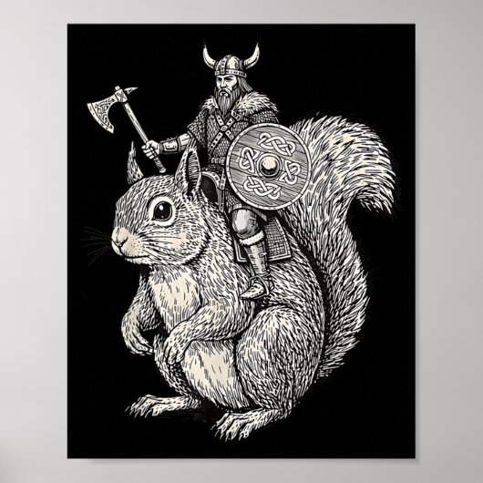 Viking Riding Squirrel Funny Warrior Art  Poster (Vorne)