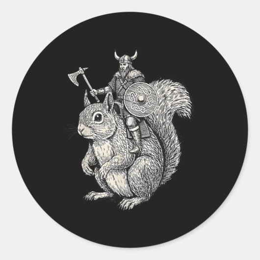 Viking Riding Squirrel Funny Warrior Art Runder Aufkleber (Vorderseite)