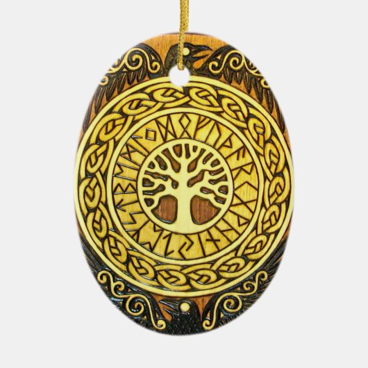 Viking-Runen mit Baum und Eagles-Verzierung Keramikornament (Vorne)