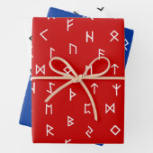 Viking Runen Muster auf rotem, blauem, weißem Hint Geschenkpapier Set (Beispiel)