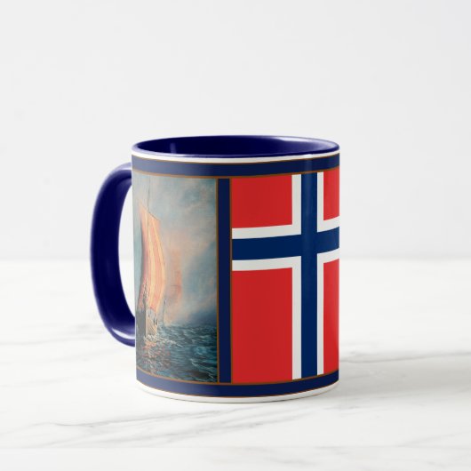 Viking-Schiff auf Meer/Ozean, Flagge von Tasse (Vorderseite Links)