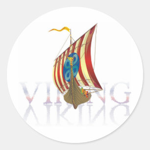 Viking-Schiff, das über mysteriöses Wasser Runder Aufkleber