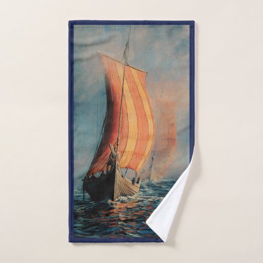 Viking Schiff/Langboot in Segel auf ozeanblau trim Badhandtuch Set (Handtuch)