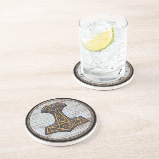 Viking-Schild - Mjolnir Sandstein Untersetzer (Seite)