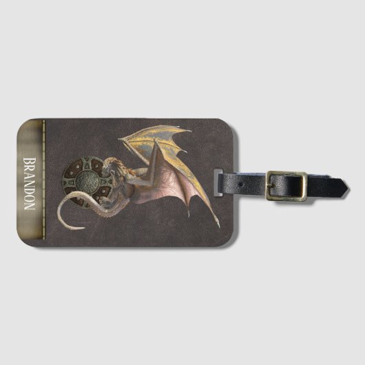 Viking Shield Dragon Bronze Alte Rustikale Gepäckanhänger (Vorderseite (Horizontal))