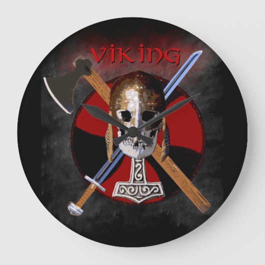 VIKING – Shield Skull Clock Große Wanduhr (Vorderseite)