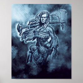 VIKING Shieldmaiden Fierce Female Warrior Art Poster