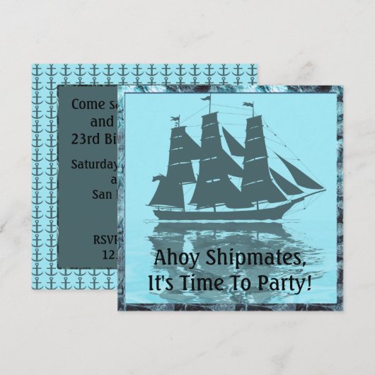 Viking Ship Geburtstag Einladung (Vorne/Hinten)