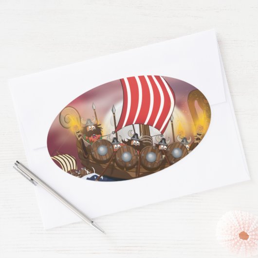 Viking Ship Invasion Fleet Ovaler Aufkleber (Umschlag)