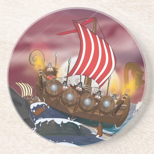 Viking Ship Invasion Fleet Sandstein Untersetzer (Vorne)
