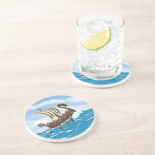 Viking Ship Sandstein Untersetzer (Seite)