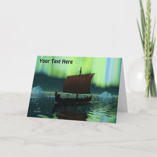 Viking Ship und Northern Lights Card Karte (Vorderseite)