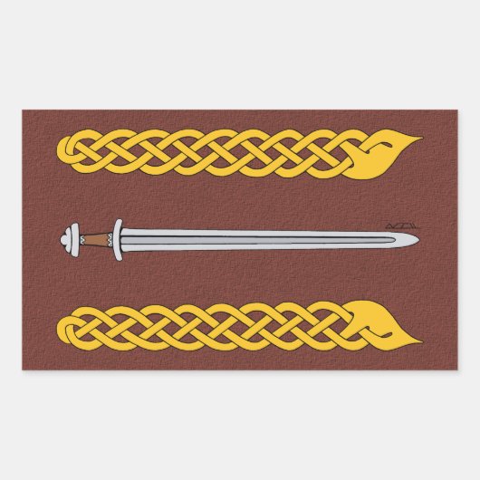 Viking Sword und Plaitwork Rechteckiger Aufkleber (Vorderseite)