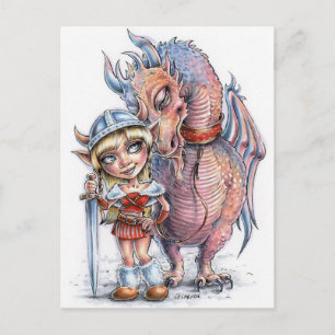 Viking Troll Girl mit ihrem Drachen Postkarte