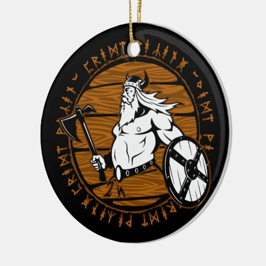 Viking Warrior Helmet Shield Runes of Christmas Keramik Ornament (Links)