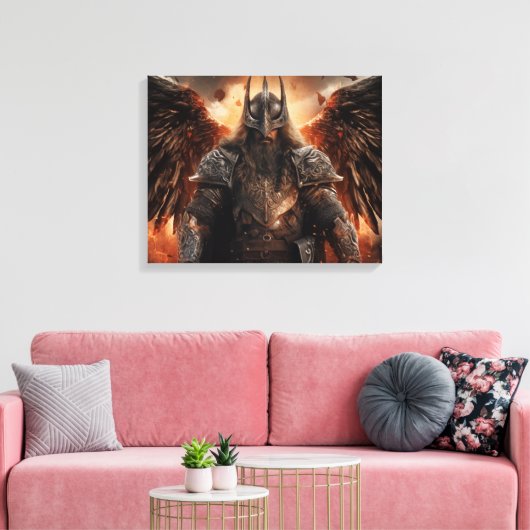 Viking Warrior Knight - Stretched Canvas Print Leinwanddruck (Insitu (Wohnzimmer))