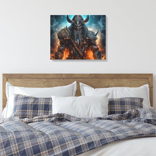 Viking Warrior Knight - Stretched Canvas Print Leinwanddruck (Insitu (Schlafzimmer))